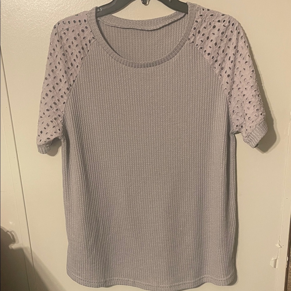 Women's gray Eyelet Sleeve Top